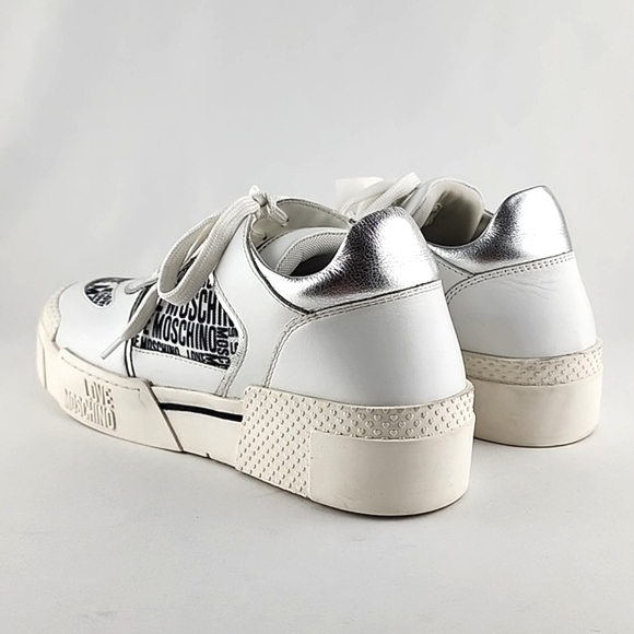 LOVE MOSCHINO Logo Women's White Chunky Low Top Leather Trainers Sneakers Sz 41 - Picture 6 of 16